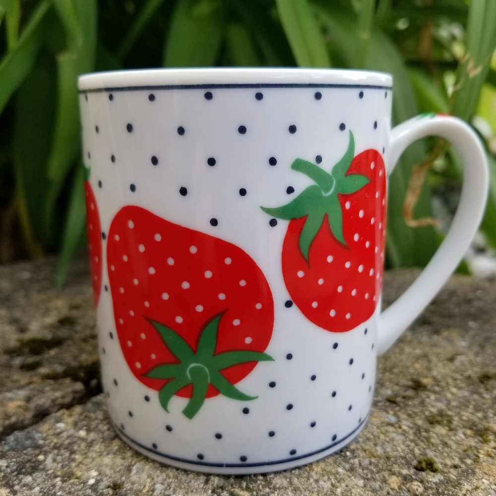 Takahashi San Francisco Strawberry Japan Polka Dot Ceramic Coffee Mug.